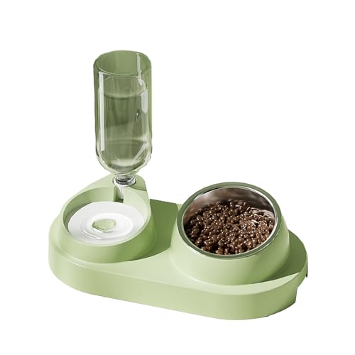 Luojuny Automatischer Trinknapf Haustier Wasserspender Pet Feeder 2-in-1 Automatischer Wasserspender mit abnehmbaren Edelstahlnäpfen Haustierbedarf Grün von Luojuny