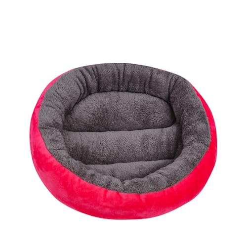 Luojuny Gemütliches Hundebett, bissfest, gemütliches Haustierbett, Winter, warme Hundehütte mit PP-Baumwollfüllung, runde Form, Schlafbett für Katzen, kleine, große Hunde, Rosenrot, Größe M von Luojuny