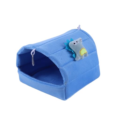 Luojuny Hamsternest mit Cartoon-Thema, mit Haken zum Aufhängen, weich, gemütlich, halbgeschlossenes Bett für kleine Haustiere, lebendige Farben, perfekt für Herbst und Winter, niedliches Blau, Größe von Luojuny