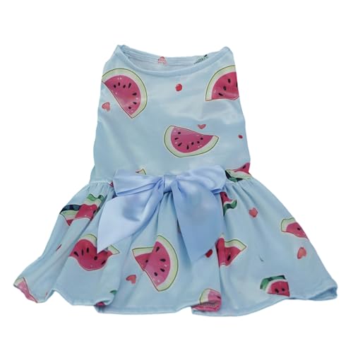 Luojuny Nicht einschränkende Haustierkleidung, ärmelloses Sommerkleid, süße Schleife, Wassermelone, Erdbeere, Obstdruck, zweibeinig, für kleine und mittelgroße Hunde, Welpen, Katzen, Blau, Größe L von Luojuny