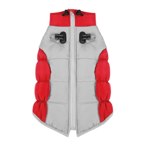 Luojuny Wasserdichte Hundejacke, warm, bequem, Haustierkleidung, reflektierender Hunde-Wintermantel, hoher Kragen, verstellbarer Hals, Schneeschutz, 2-beinige Hundejacke, Rot, Größe 2XL von Luojuny