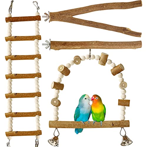 Luonfels Vogelstangen 45,7 cm Leiter Papageienspielzeug, Apfelholz Futtersuche Spielzeug für Papageien, Vogelschaukel für Conure Toys 4 Stück von Luonfels