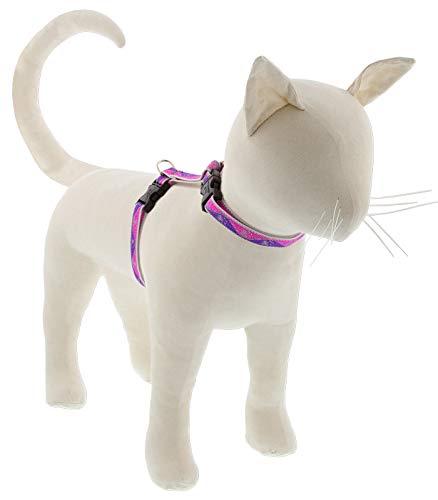 Lupine Reflektierendes Katzen- und Kleintiergeschirr, H-Stil, 1,27 cm breit, Pfotenabdrücke, verstellbarer Umfang von 30,5 bis 50,8 cm, Rosa von LupinePet