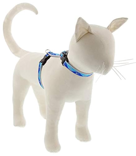 Lupine Reflektierendes Katzen- und Kleintiergeschirr, H-Stil, 1,27 cm breit, blaue Pfoten, mit verstellbarem Umfang von 22,9 cm bis 35,6 cm von LupinePet