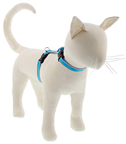 Lupine Reflektierendes Katzen- und Kleintiergeschirr, H-Stil, 1,27 cm breit, mit verstellbarem Umfang von 22,9 cm bis 35,6 cm, Blau mit Rautenmuster von LupinePet