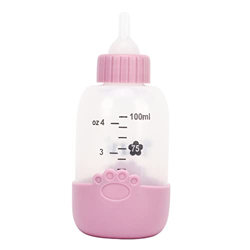 100 Ml Haustier-Stillflasche mit Pfotenmuster, Silikon-Milchflaschen-Set für Welpenkatzen, Sicher zu Verwenden, Geeignet für Waisen, Kätzchen, Welpen, Hamster, Eichhörnchen, (PINK) von Luqeeg