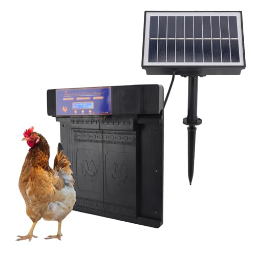 Automatischer Hühnerstall-Türöffner, Anti-Einklemm-Hühnerstalltür für Hühner, Enten, Gänse, wasserdichte, Solarbetriebene Geflügelstalltür mit Timer, LED-Display, Infrarot-Sensor von Luqeeg