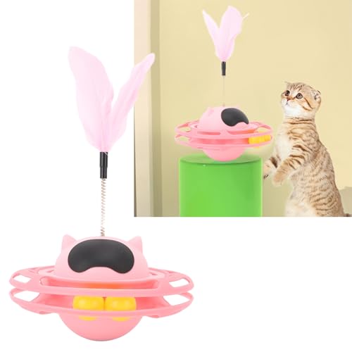 Katzen-Drehteller-Spielzeug, Drehteller-Katzenspielzeug mit Instabiler Basis, Drehteller-Design, Lindert Langeweile, Interaktives Katzenspielzeug mit Feder (PINK) von Luqeeg