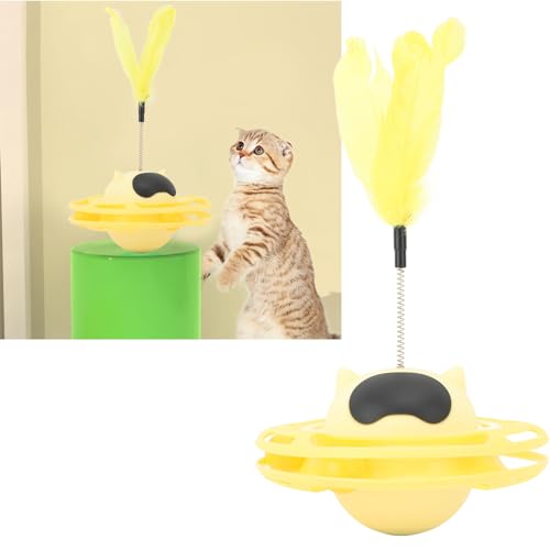 Katzen-Drehteller-Spielzeug, Drehteller-Katzenspielzeug mit Instabiler Basis, Drehteller-Design, Lindert Langeweile, Interaktives Katzenspielzeug mit Feder (Yellow) von Luqeeg