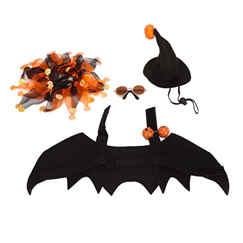 Luqeeg Haustier-Halloween-Vampir-Kostüm, 4-teiliges Hunde-Fledermausflügel-Kostüm, Kürbisglocke Fledermausflügel Cosplay Hundekostüm Halloween-Party Verkleiden Sich Fledermaus-Flügel-Hundekleidung von Luqeeg