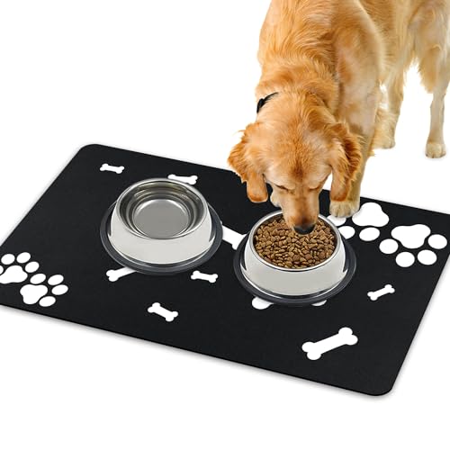 Lurowo Futtermatte Hunde Futtermatte Schnell Trocknend Super Saugfähig Waschbar Rutschfest für Hunde und Katzen 43x75cm (Beinfüßen-Motiv, Schwarz) von Lurowo