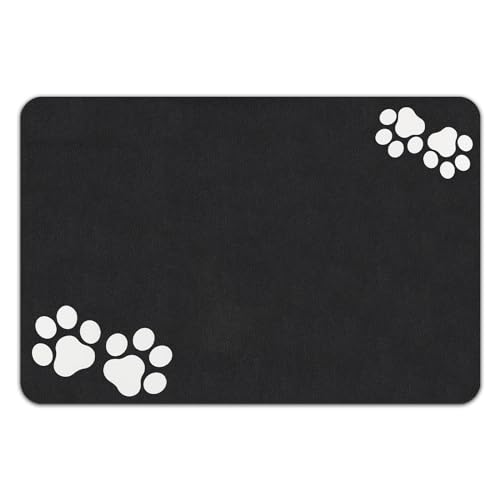 Lurowo Napfunterlage Hund 43x75 cm, rutschfeste Unterlage Katzennapf, Saugfähigkeit Futtermatte Hunde, wasserdicht Napfunterlage Katzen, Unterlagematte für Hundenapf (Zwei Paar Pfoten Schwarz 43*75cm) von Lurowo