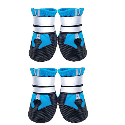 Lurowo Schutzstiefel für Hunde, 4er-Set wasserdichte Hundeschuhe mit sicheren reflektierenden Riemen, Pfotenschutz für kleine, mittlere und große Hunde, blau+schwarz von Lurowo