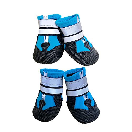 Lurowo Blaue wasserdichte Hundeschuhe, 4 Stück, Größe S (Größe: 5,5 cm L x 5,9 cm B, Nylon, für Hunde) von Lurowo