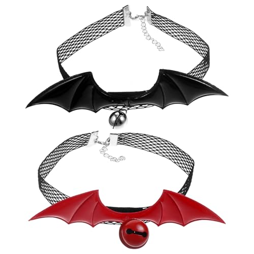 Lurrose 2Er-Pack Halloween-Katzenhalsband Verstellbares Katzenhalsband Mit Glöckchen Fledermausflügel Katzenhalsband Schwarz-Rotes Breakaway-Kätzchenhalsband Für Urlaub Party Kätzchen von Lurrose