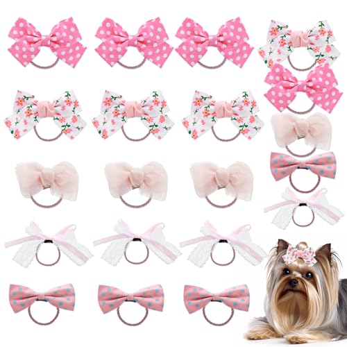 Lusofie 20 Stück Hundehaarschleifen Niedlich Kleine Hunde Haarschleifen Haarschmuck Hundehaare Bögen Zubehör Hundeschleife für Lange Haare Haustier Hunde mit Elastischem Kordel-Haar-Accessoire von Lusofie