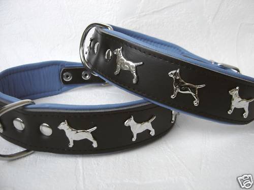 Bullterrier HUNDEHALSBAND - Halsband, Halsumfang 44-52cm/50mm, Leder Schwarz-Dunkel Blau von Lusy011