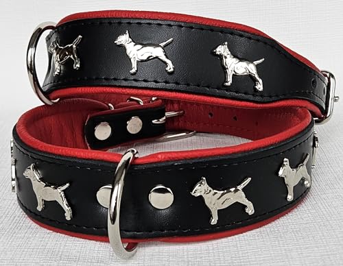 Bullterrier HUNDEHALSBAND - Halsband, Halsumfang 51-61cm/50mm, Leder Schwarz - Rot von Lusy011