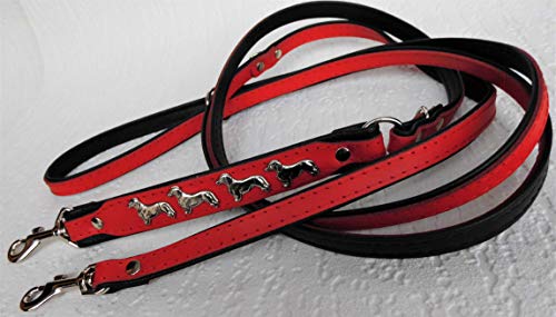 *DACKEL* HUNDELEINE - Leine - 220cm/13mm, Echt Leder Rot-Schwarz, 3xVerstellbar 1236 von Lusy011