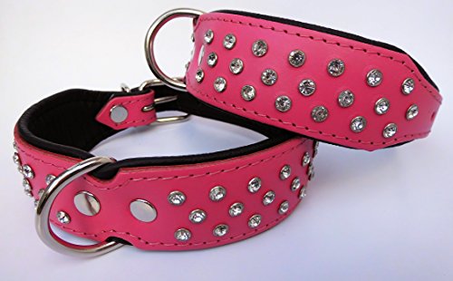 Exklusiv Hunde Halsband, Leder + Kristallen, Halsumfang 33-41cm, ROSA-Schwarz (PL.18-8-13-30) von Lusy011