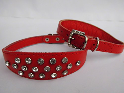 Windhund Whippet Hunde Halsband, Halsumfang 30-35cm/30mm, Leder + Kristallen ROT (9-02-4-92) von Lusy011