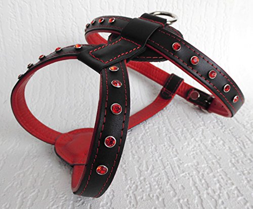 HUNDEGESCHIRR - Geschirr, Brustkorb 49-56cm Kristallen Leder + ROT (20-5-15-0) von Lusy011