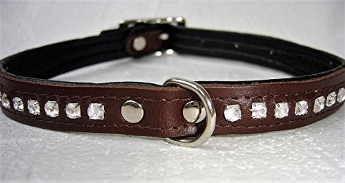 HUNDEHALSBAND, Halsband, Halsumfang 18-22 cm, Leder+Strass, BRAUN (18-02-1-68) von Lusy011