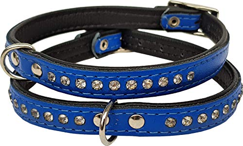 HUNDEHALSBAND, Halsband, Halsumfang 30-36 cm, Leder+Strass, Dunkel BLAU (11-10-2-31) von Lusy011