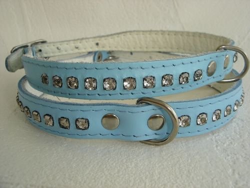 HUNDEHALSBAND - Halsband, Halsumfang 22-28cm, Leder+Strass+Blau (18.01) von Lusy011