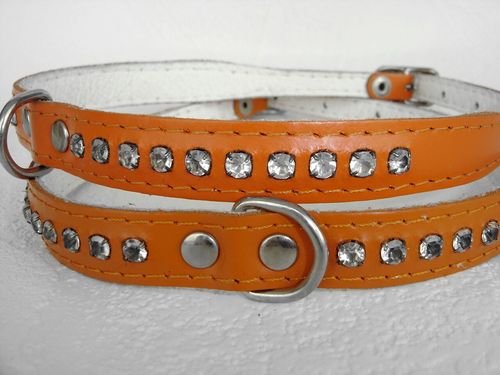 HUNDEHALSBAND - Halsband, Halsumfang 26-31cm, Leder+Strass+ Orange (18.01) von Lusy011