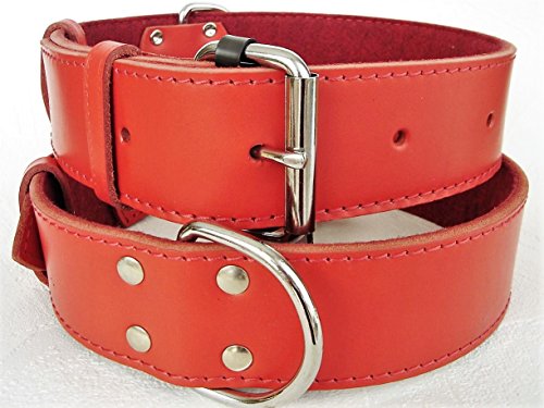 Hunde Halsband - Echt Leder - ROT, Halsumfang 50-65cm; 59-74cm (59-74cm/50mm/90cm) von Lusy011