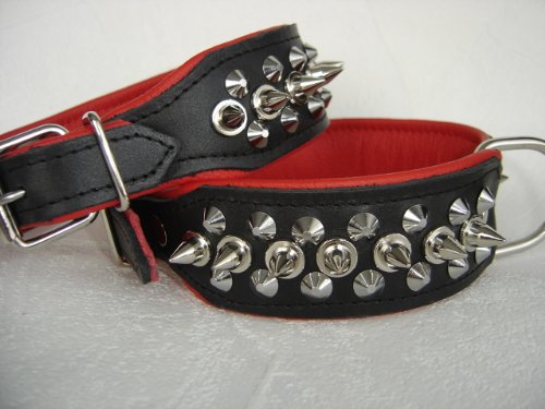 Hunde Halsband - Halsumfang 33-41cm/40mm, Leder+Nieten Schwarz-Rot (PL.9-4-13-72) von Lusy011