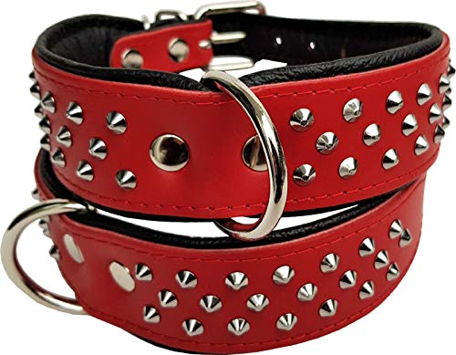 Leder Halsband - Hundehalsband, Nieten, Halsumfang 33-41cm, ROT-Schwarz, NEU (10-32) von Lusy011