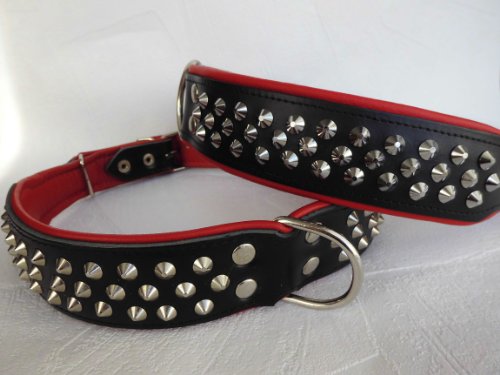 Leder Halsband - Hundehalsband, Nieten, Halsumfang 60-72cm, Schwarz -ROT, NEU (2.10.15.27) von Lusy011