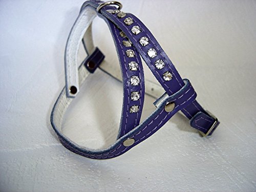 HUNDEGESCHIRR - Geschirr, Strass - Zirkonia Brustumfang 30-36cm Echt Leder + LILA ****Hundegröße: XXS - XS (17-3-2-09) von Lusy011