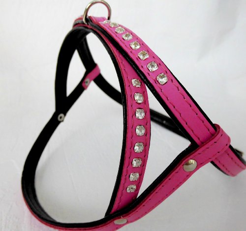 HUNDEGESCHIRR - Geschirr, Strass - Zirkonia Brustumfang 33-40cm Leder + ROSA (PL2.10.4.43) von Lusy011