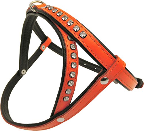 HUNDEGESCHIRR - Geschirr, Strass - Zirkonia Brustumfang 51-61cm Leder + Orange (PL18-8-4-23) von Lusy011