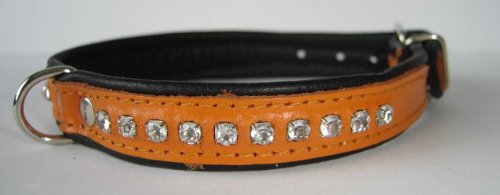 HUNDEHALSBAND, Halsband, Halsumfang 19-23 cm, Leder+Strass, Orange (20.01) von Lusy011