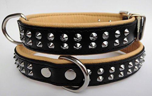 Lusy011 Leder Halsband - Hundehalsband, Nieten, Halsumfang 41-47cm, 42-50cm, Echt Leder; Schwarz-Natur, NEU (Halsumfang 42-50cm/56cm) von Lusy011