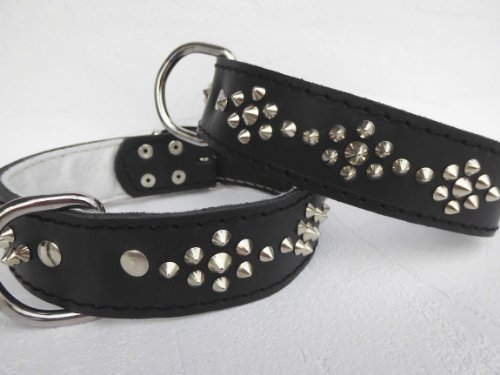 Leder Halsband - Hundehalsband, Nieten Schwarz, Halsumfang 40-46cm, NEU (30-1-5-41) von Lusy011