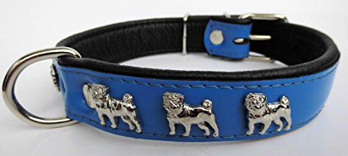 Lusy011 MOPS HUNDEHALSBAND - Halsband, Halsumfang 30-38cm/30mm, Leder+Blau (725) von Lusy011