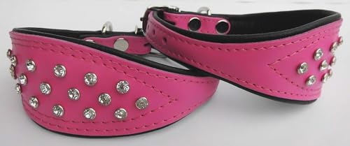 WINDHUND Podenco Greyhund Halsband, Halsumfang 26-32cm/50mm, Leder + Kristallen ROSA von Lusy011