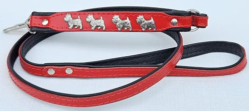 *Westie* HUNDELEINE - Leine Metallaplikationen, 130cm/10mm, Echt Leder ROT (5-10-2-97) von Lusy011