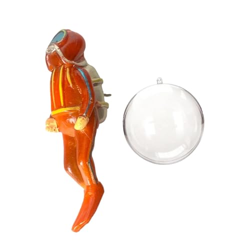 Luwecf Taucherfigur Im Miniaturformat, Dekoration für Aquarien, Kunstharz mit Wasserballon für Unterwasserlandschaften, Orange von Luwecf