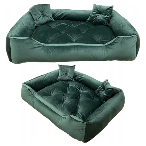 Lux4Kids Hundebett Hundekörbchen Samtbezug 4 Farben | inklusive Kissen leicht zu Reinigen Bottle Green 120 cm x 90 cm von Lux4Kids