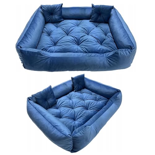 Lux4Kids Hundebett Hundekörbchen Samtbezug 4 Farben | inklusive Kissen leicht zu Reinigen Royal Blue 120 cm x 90 cm von Lux4Kids