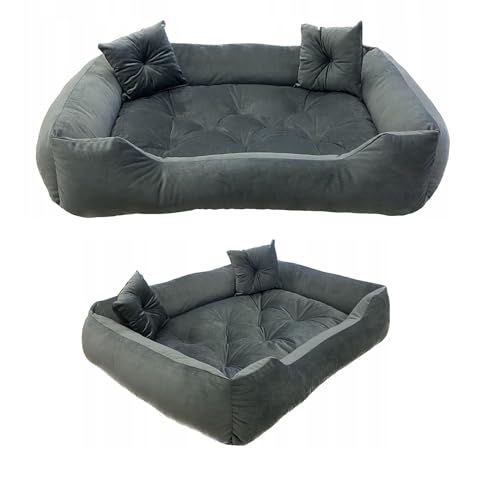 Lux4Kids Hundebett Hundekörbchen Samtbezug 4 Farben | inklusive Kissen leicht zu Reinigen Silver 120 cm x 90 cm von Lux4Kids