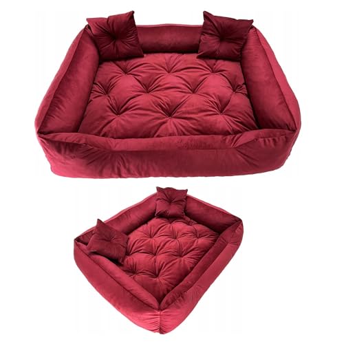 Lux4Kids Hundebett Hundekörbchen Samtbezug 4 Farben | inklusive Kissen leicht zu Reinigen Wine Red 120 cm x 90 cm von Lux4Kids