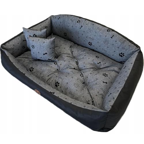 Lux4Kids Hundebett in 4 Größen und 3 Designs| Schmutzabweisend mit Pfötchen Print Grey Black 100 cm x 75 cm von Lux4Kids