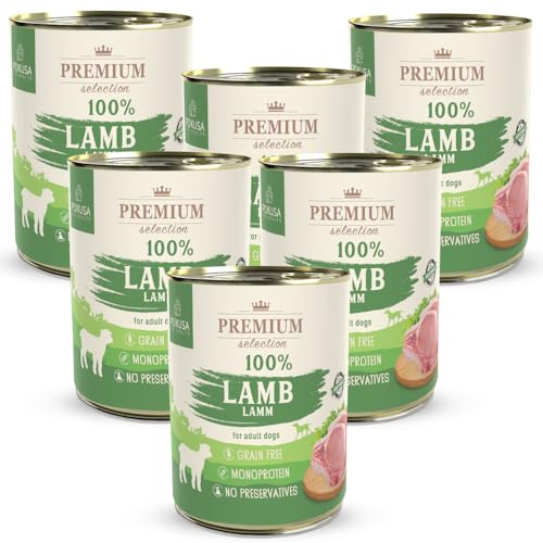 Premium Selection 100 Prozent Lamm Nassfutter für Hunde 6 x 400 Gramm von Lux4Kids